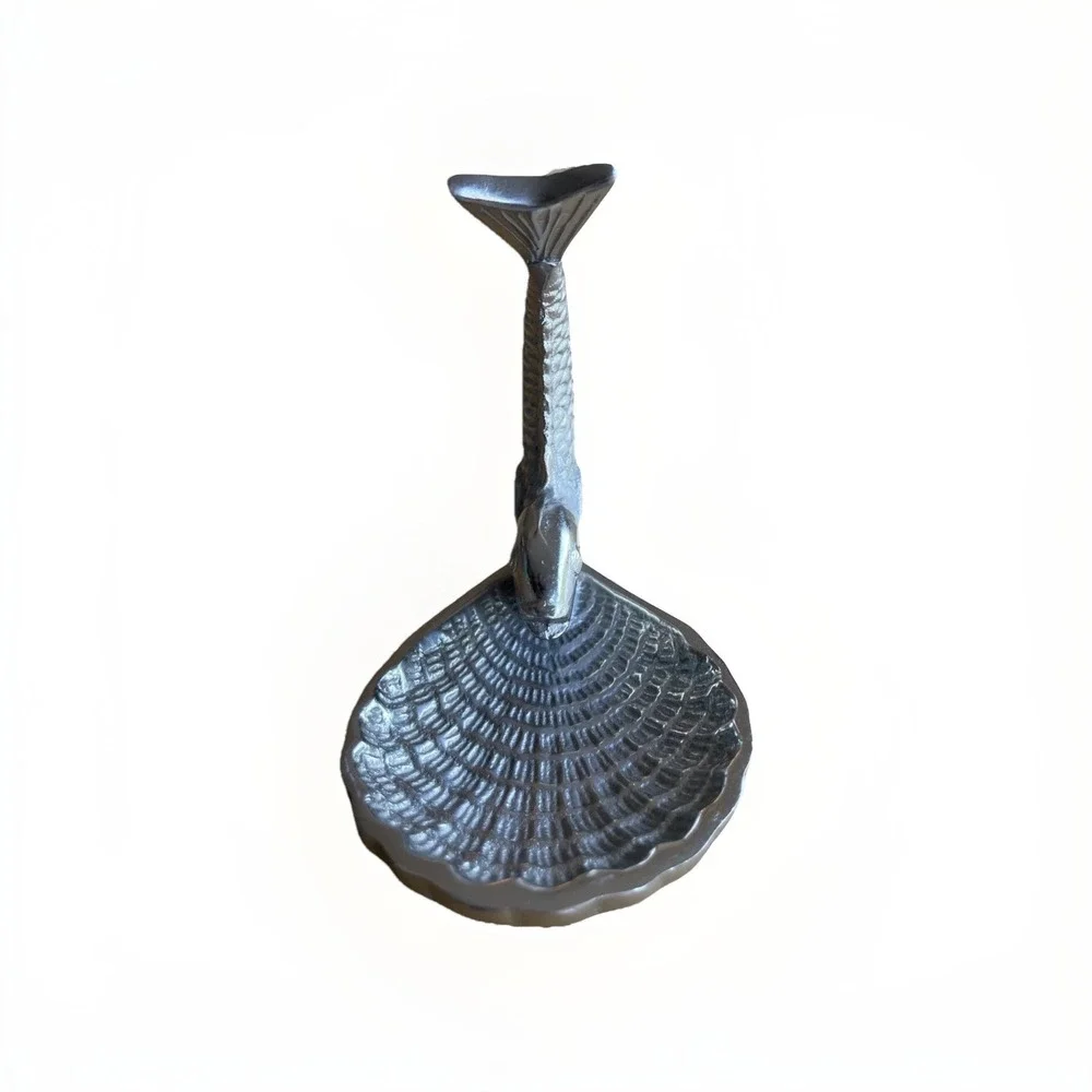 Fish And Sea Shell Pewter Trinket Dish Silver Rings Jewelry Holder Sea life‎